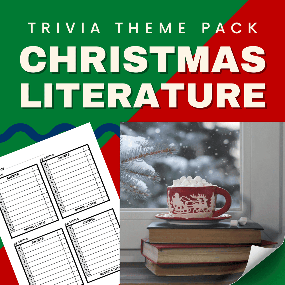 Christmas Literature Trivia Night Theme Pack – Test your knowledge of Christmas trivia books, poems, and holiday tales with this printable xmas trivia game.