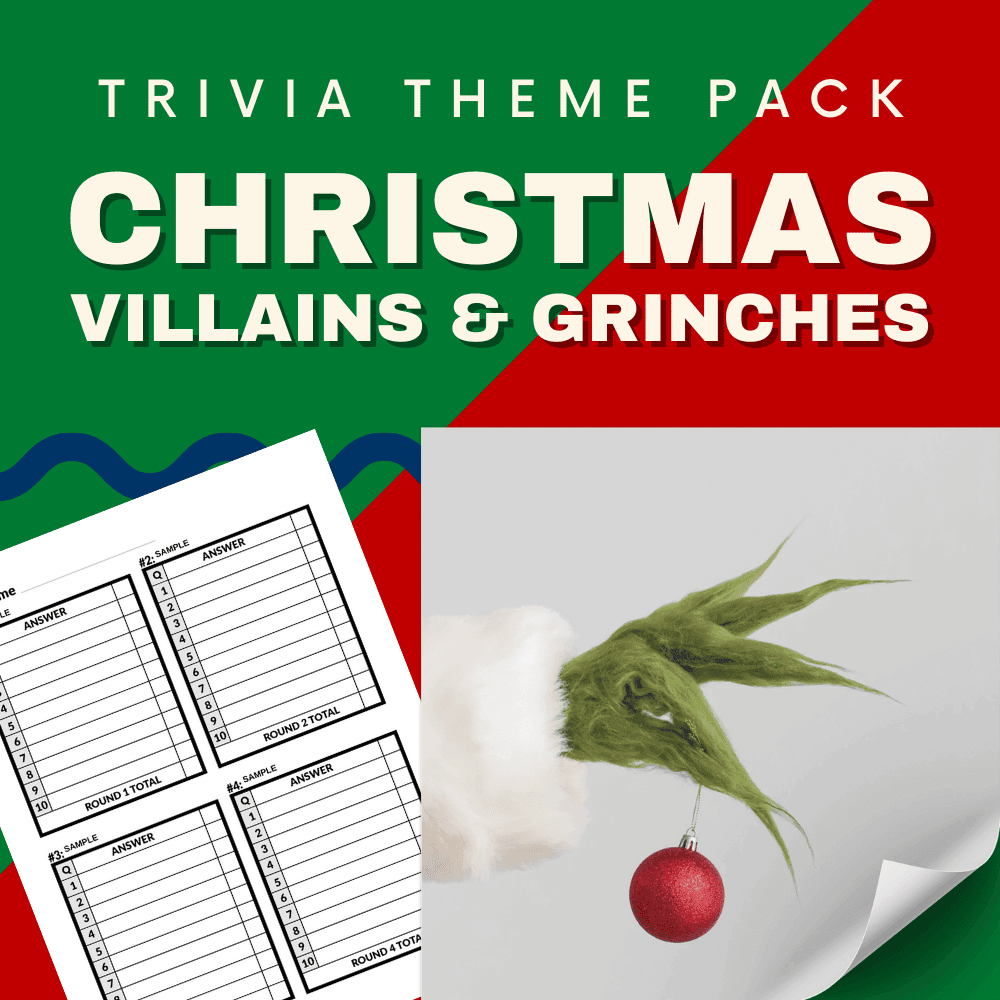 Christmas Villains and Grinches Trivia Night Theme Pack – A fun and challenging Christmas trivia quiz featuring Christmas trivia movies and famous holiday troublemakers.