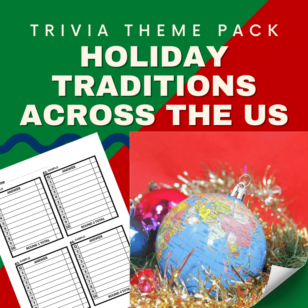 Holiday Traditions Across the US Trivia Night Theme Pack – A Christmas trivia game about holiday traditions across the U.S., perfect for xmas trivia questions and answers PDF.